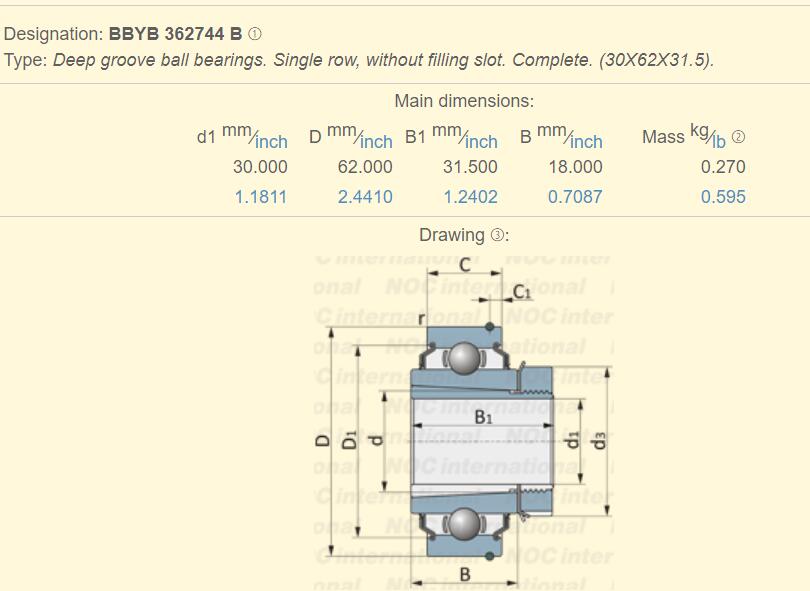 BBYB 362744 B Bearing Dimension