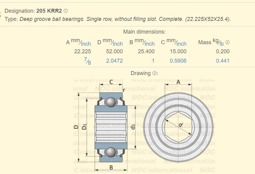 205 KRR2 bearing dimension 